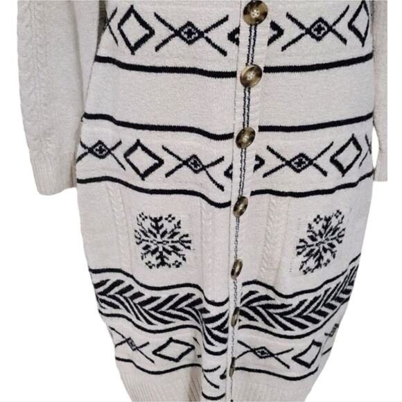 Lucky brand Black‎ White Aztec Southwestern Print Duster Length Cardigan Large - Picture 4 of 6